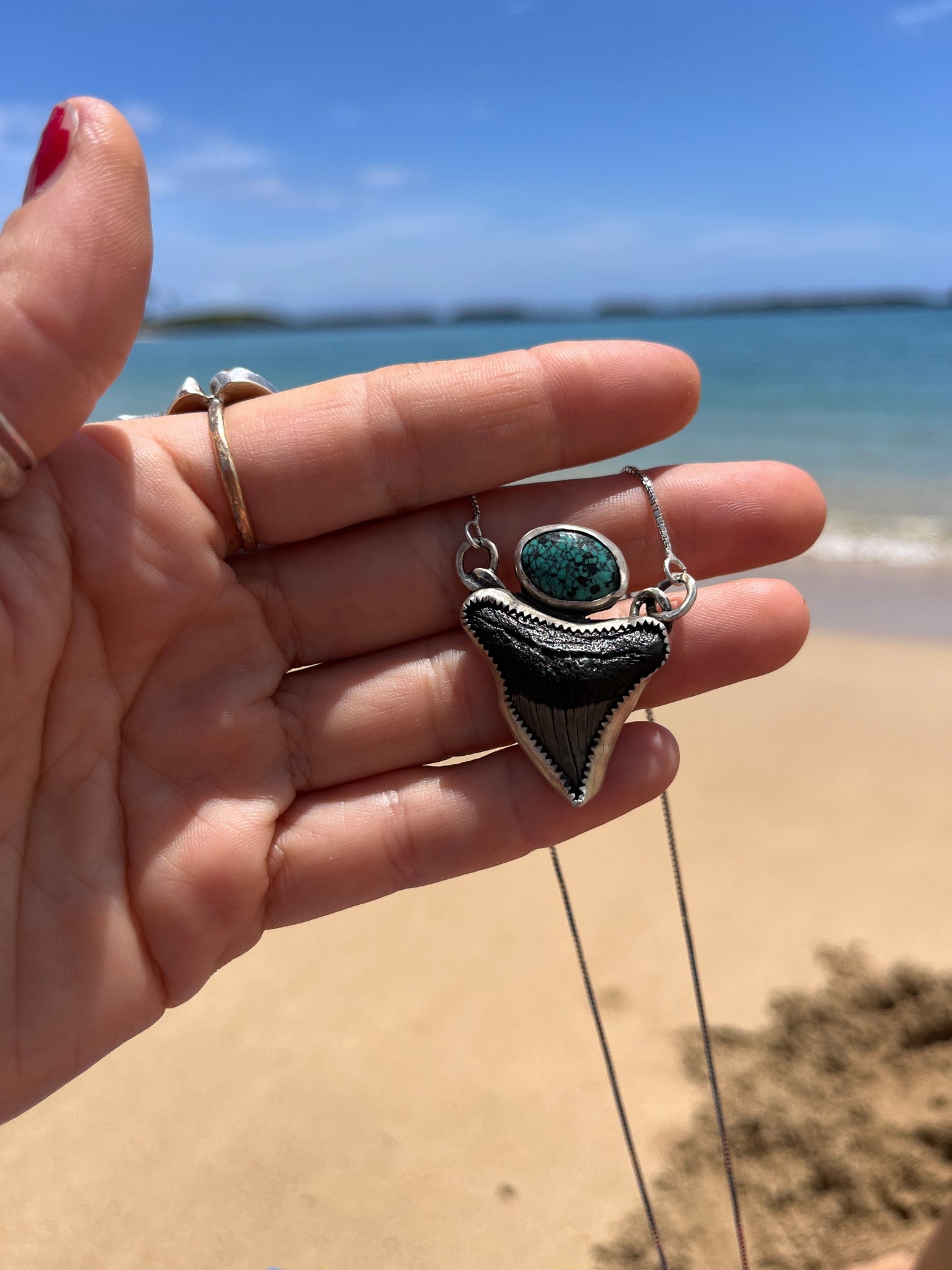 Hand Forged Shark Tooth & Turquoise Necklace
