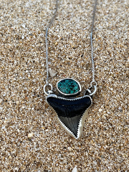 Hand Forged Shark Tooth & Turquoise Necklace