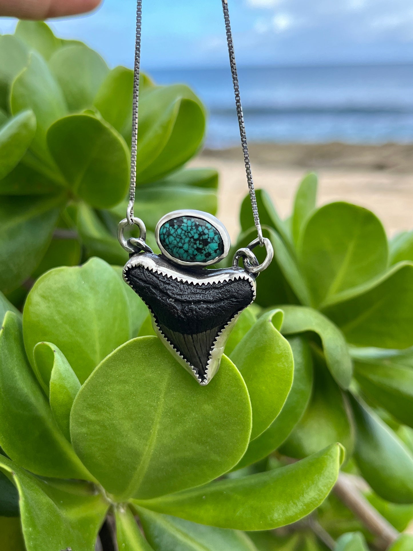 Hand Forged Shark Tooth & Turquoise Necklace