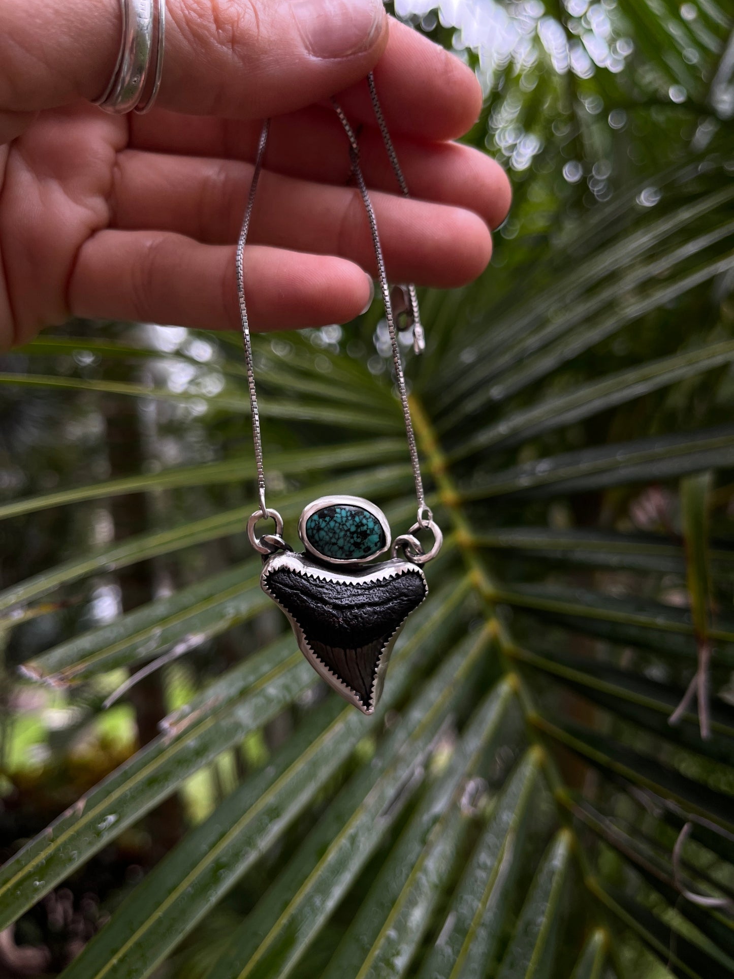 Hand Forged Shark Tooth & Turquoise Necklace