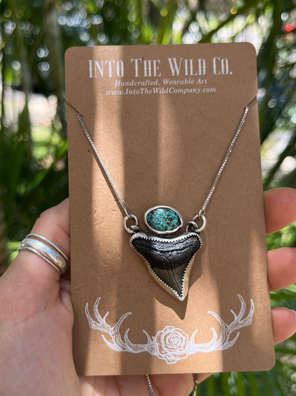 Hand Forged Shark Tooth & Turquoise Necklace