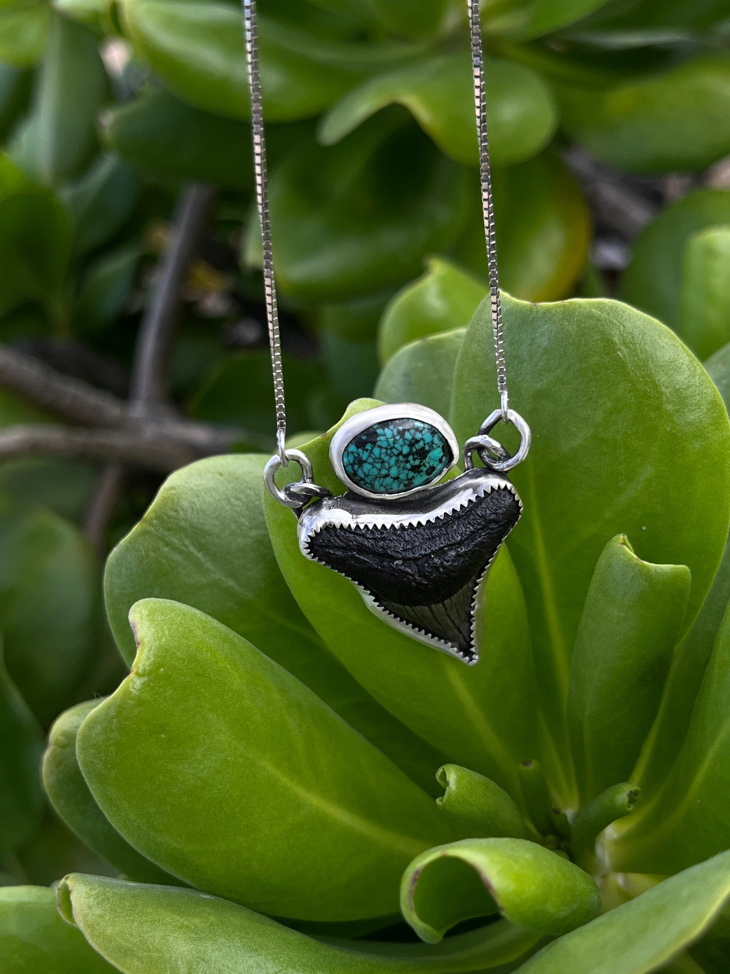 Hand Forged Shark Tooth & Turquoise Necklace