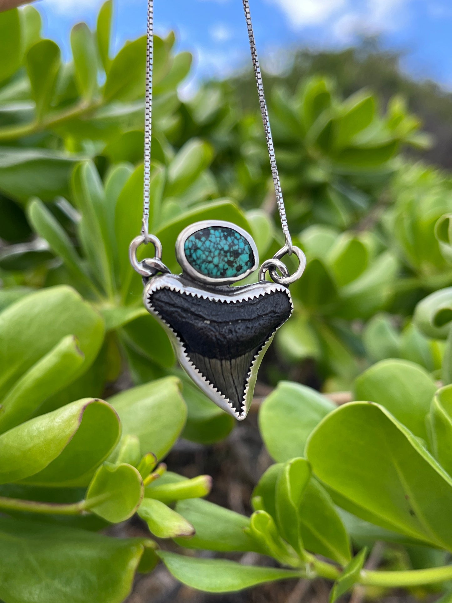 Hand Forged Shark Tooth & Turquoise Necklace